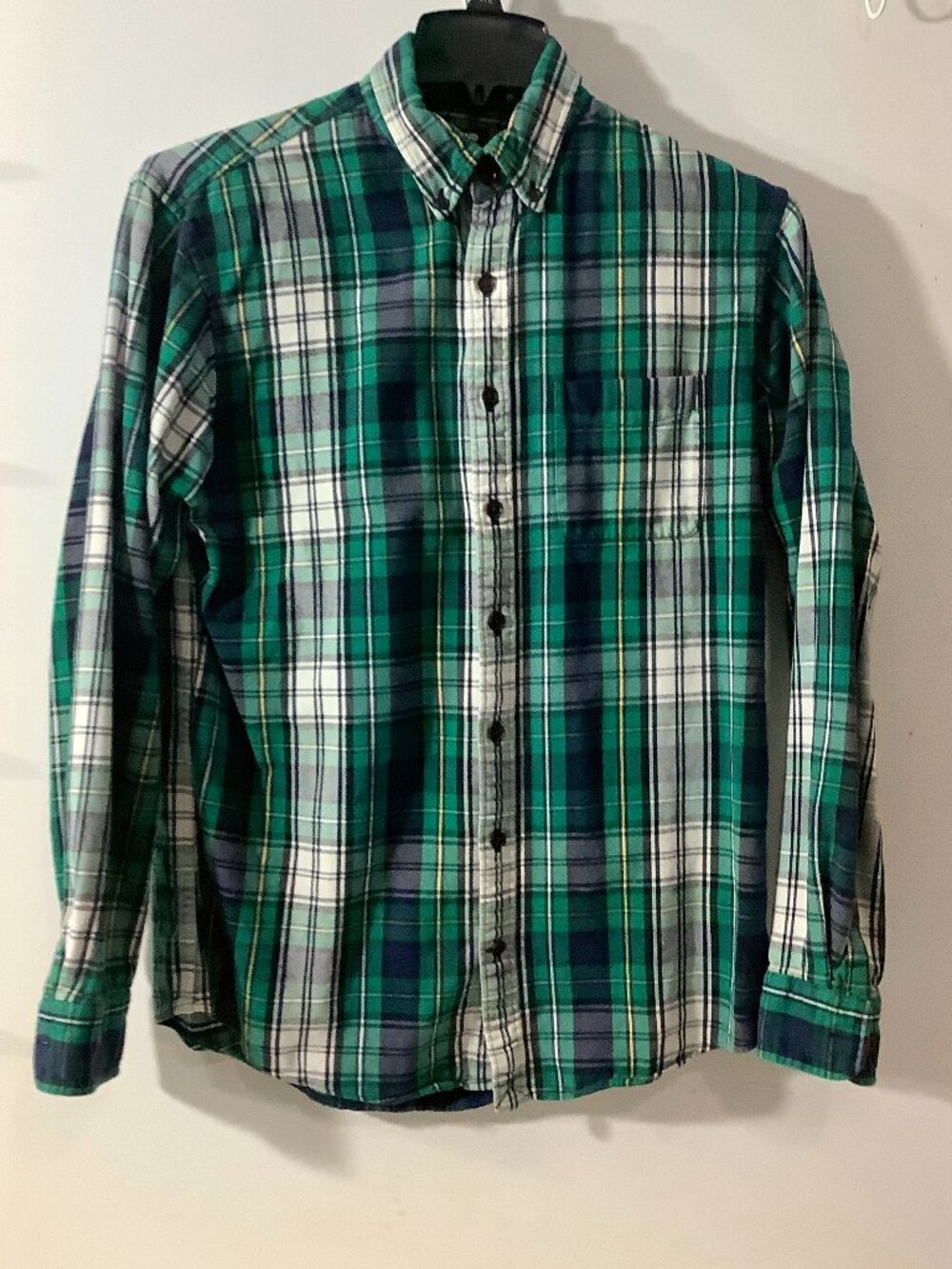 Flannel Shirt Long Sleeve Plaid M/T Lands' End Green Tones